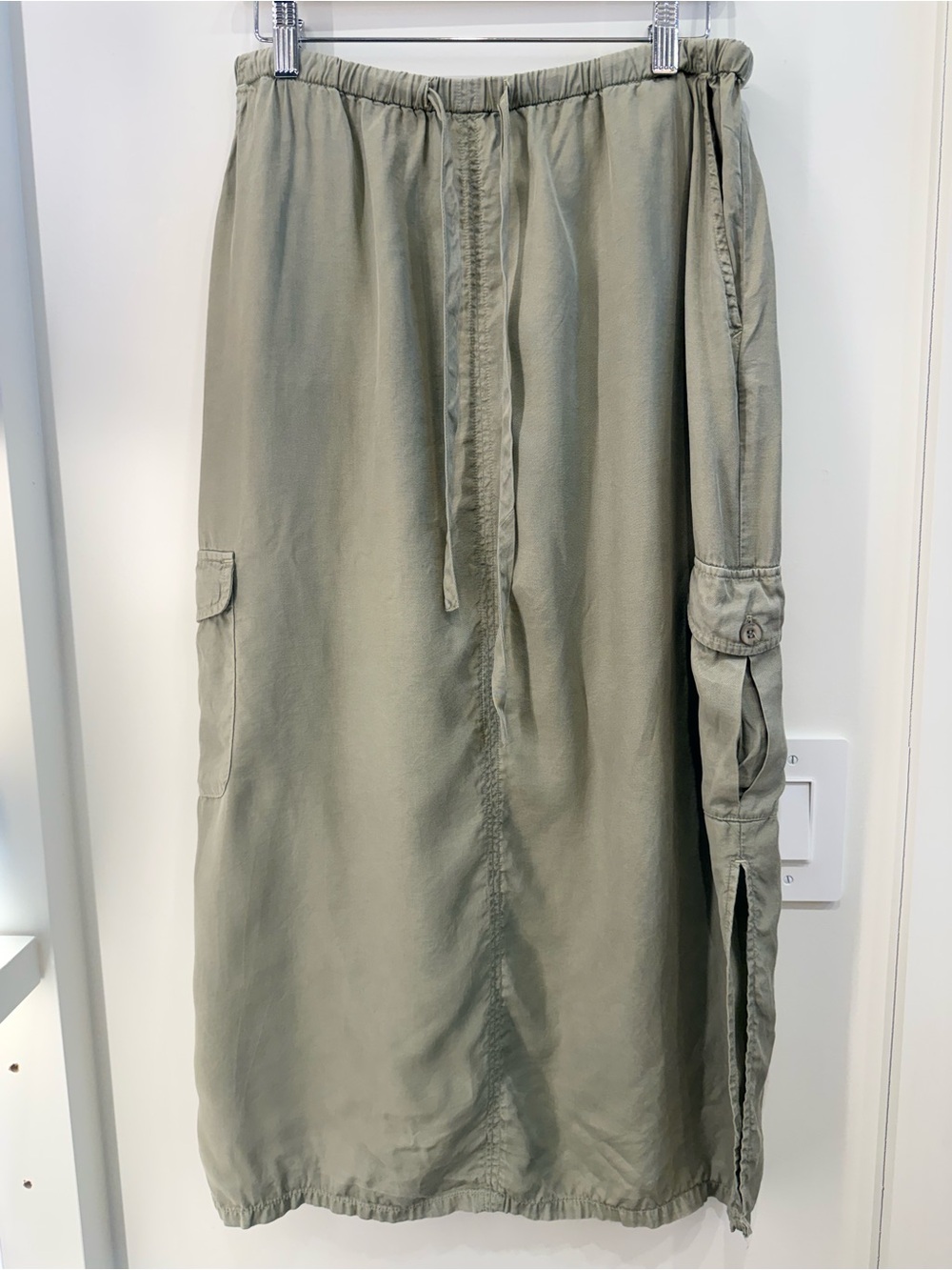 Olive Utility Midi Skirt with side pockets